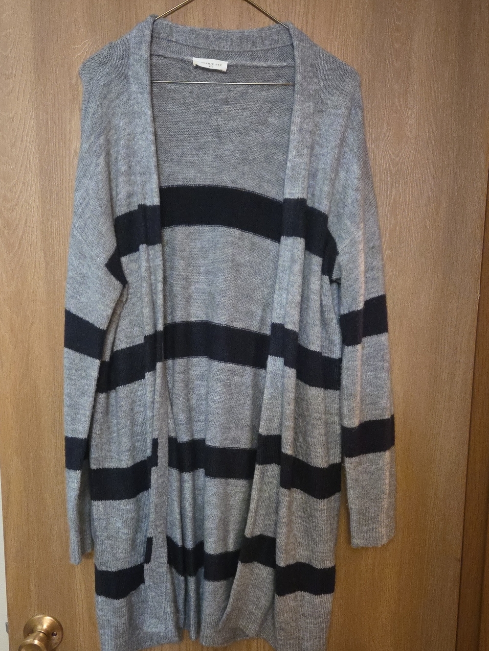 Sophie Rue Gray and Black Striped Open-Front Cardigan